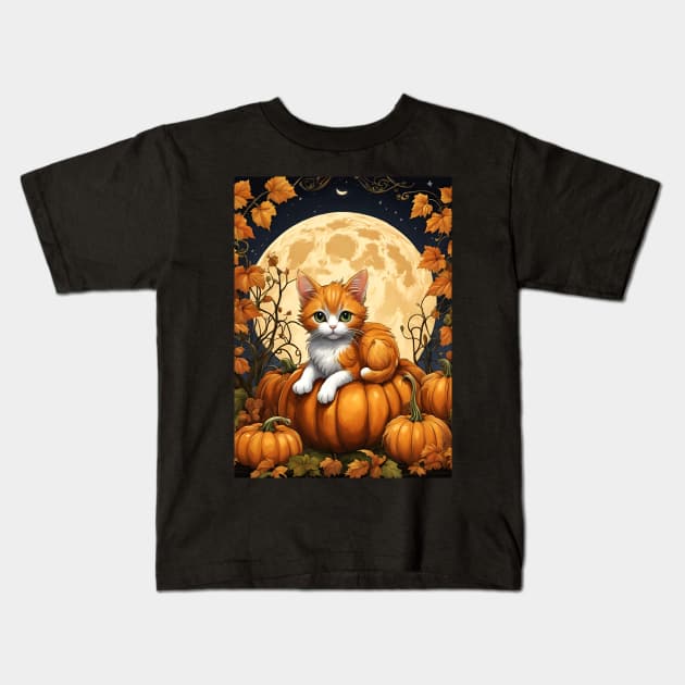 Halloween Kitty Kids T-Shirt by FineArtworld7